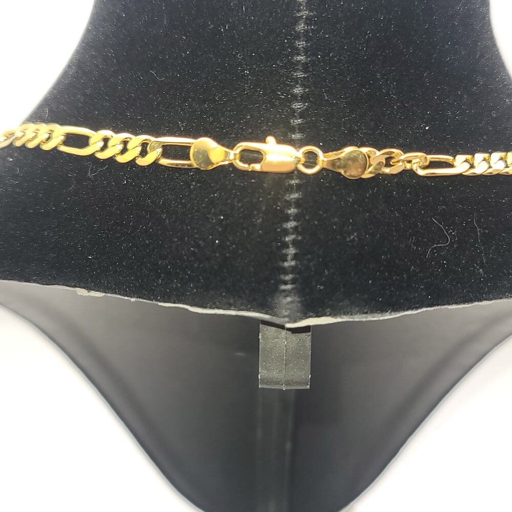 Polished Yellow Gold-tone Figaro Chain Necklace  3+1 Link Pattern